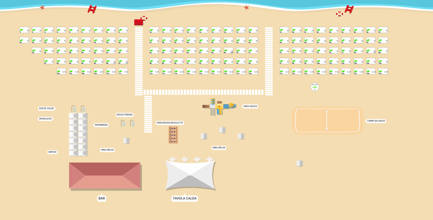 Mappa delle file del Lido Medusa